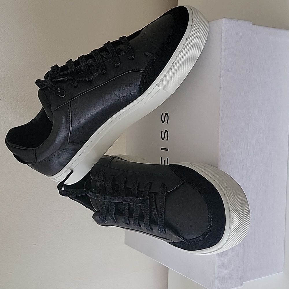 Reiss Black and White Leather Sneakers